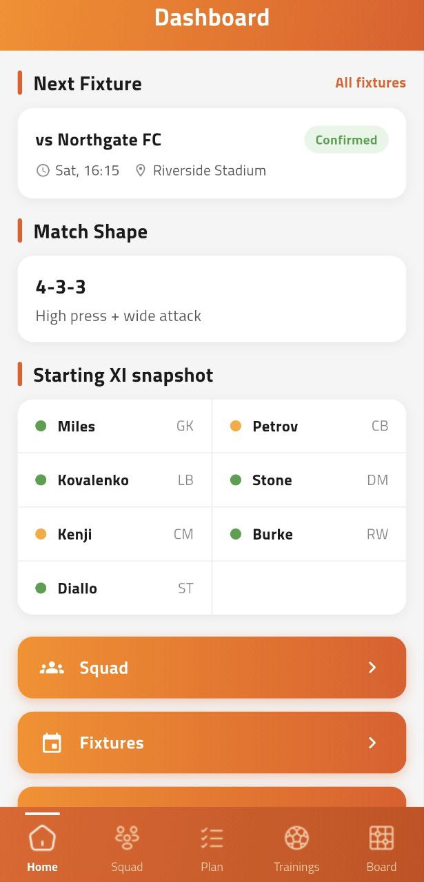 Luckia Coach Match Day Dashboard